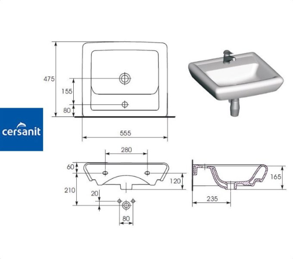 IRYDA 55 Cersanit. Умывальник мебельный к тумбе.