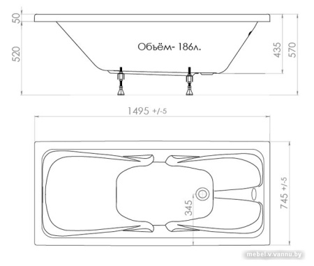 Ванна Triton Стандарт 150x75 (с ножками, экраном и сифоном)