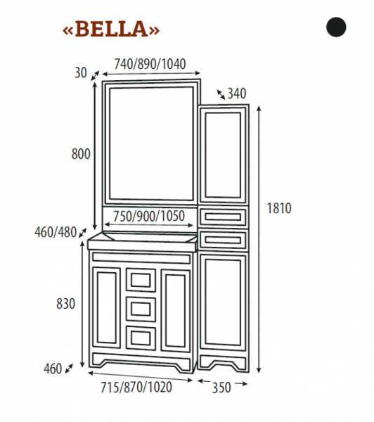 Фото Bella - 35 Пенал с 2 ящ + Б/К лев. черный с кристаллами Л-Бел05035-0216К2ЯЛ
