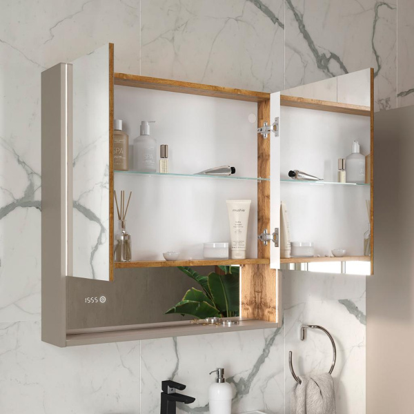 Gleam 80.2D зеркало-шкаф EQUIL [szGLEAM.LED.80.2D-25], Амарок/Дуб вотан