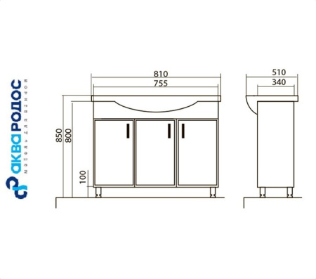 АССОЛЬ 80 тумба Аква Родос с умывальником КЛАССИК 80 (АР0002097)
