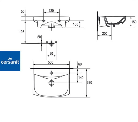 CARINA 50 Cersanit. Умывальник мебельный к тумбе. (UM-CAR50/1)