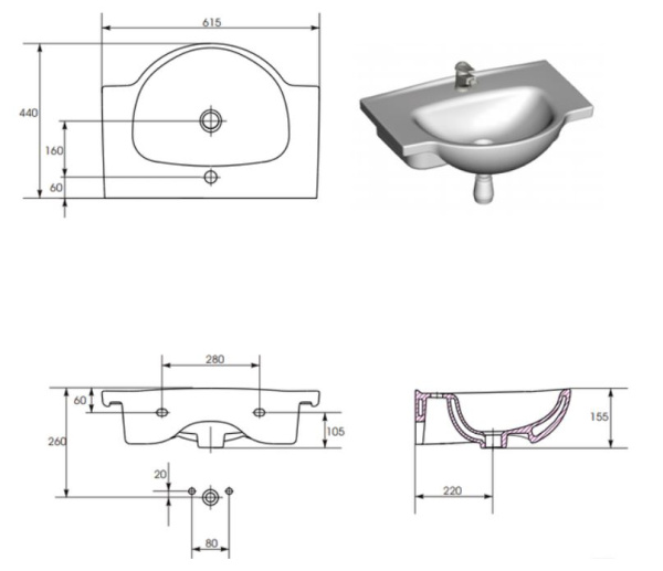 NATI 60 Cersanit. Умывальник мебельный к тумбе. (UM-NAT60/1)