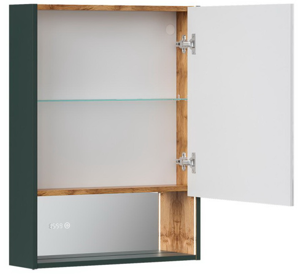 Gleam 60.1D зеркало-шкаф EQUIL [szGLEAM.LED.60.1D-34], Зеленый камень/Дуб вотан