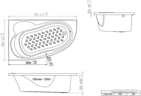 Ванна Triton Изабель гидромассажная 170x100R Комфорт Фото
