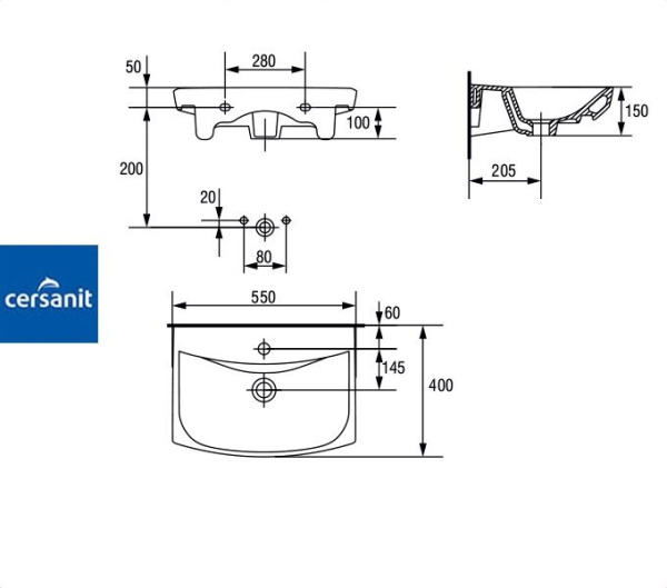 CARINA 55 Cersanit. Умывальник мебельный к тумбе. (UM-CAR55/1)