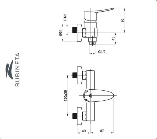 Фото Rubineta STATIC-12/K для ванны настенный