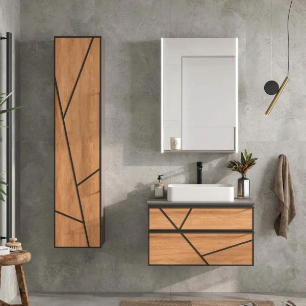 Ferro 36 Пенал подвесной EQUIL [ppFERRO36.L-11], левый, Дуб мадера/Лен антрацит