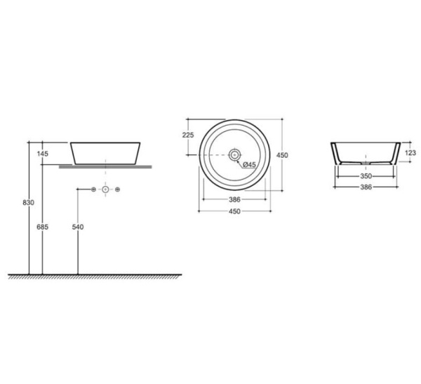 СКАНДИ 45 Керамин. Умывальник мебельный к тумбе. (CDB00028084)