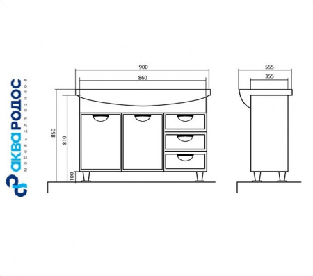 ГЛОРИЯ 90  (05GL90) тумба Аква Родос с умывальником EVITA 90 (ОР0000118) Фото