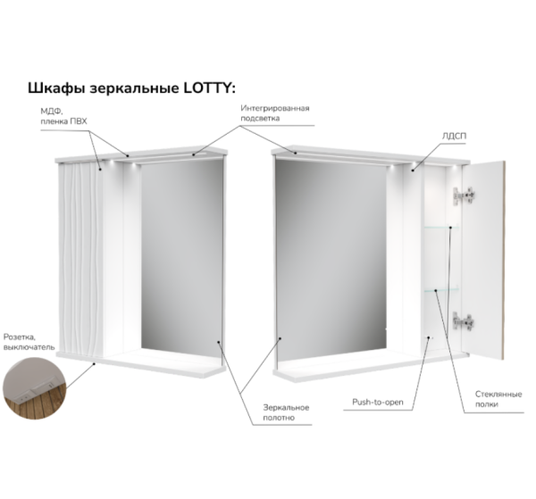 Lotty LED 60 зеркало-шкаф VOLNA [szLOTTY60.L-13], левый, Латте