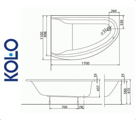 Ванна асимметричная Kolo MIRRA 170x110