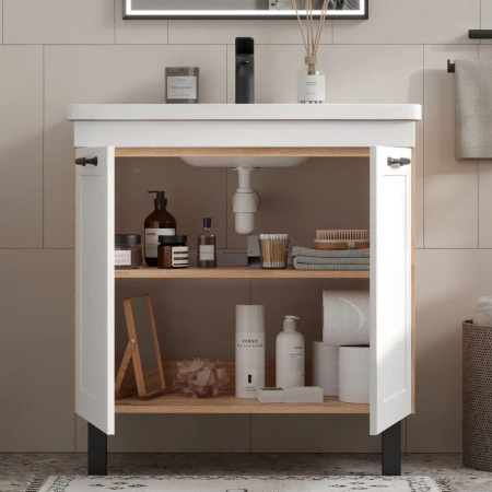 Lago 80.2D (Миранда) тумба EQUIL [tnLAGO80.2D-04], Белый матовый/Дуб сонома