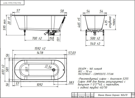 БОРНЕО 160х70 ванна Belux [4810924296740]