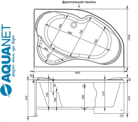 Ванна асимметричная Акванет ALLENTO 170 Фото
