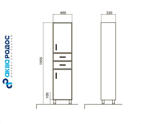 АССОЛЬ 40 (R) шкаф-пенал Аква Родос (ОР0000072) Фото