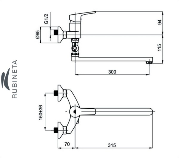 Фото Rubineta UNO-12/C для ванны настенный