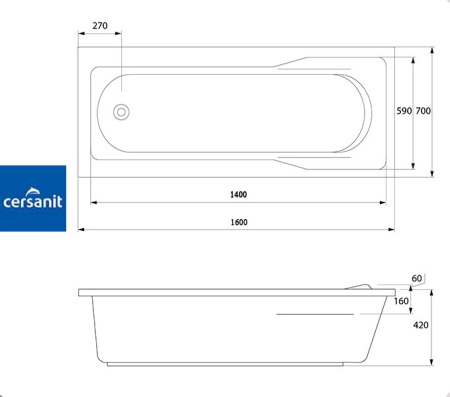 Ванна прямоугольная Церсанит SANTANA 160x70