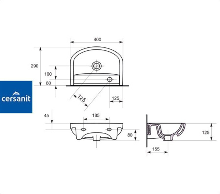 ARTECO 40 L/R Cersanit. Умывальник мебельный к тумбе.