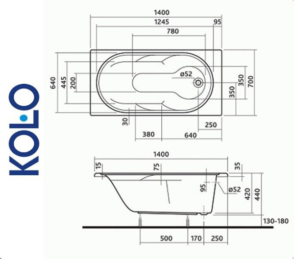 Фото Ванна прямоугольная Kolo LAGUNA 140x70
