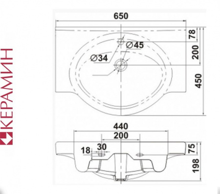 НОРД 65 Керамин. Умывальник мебельный к тумбе. (CDB00007560)