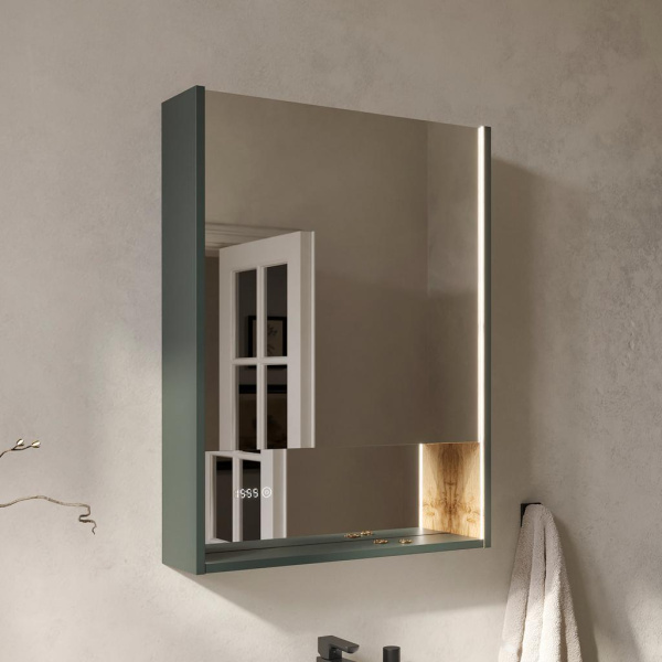 Gleam 60.1D зеркало-шкаф EQUIL [szGLEAM.LED.60.1D-34], Зеленый камень/Дуб вотан