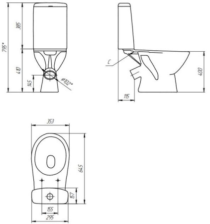 Cersanit JUST 031 унитаз Компакт напольный [S-KO-JUS031-3/6-PL-w] / (64073)