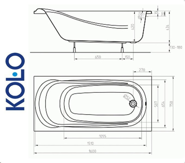 Фото Ванна прямоугольная Kolo SAGA 160x75