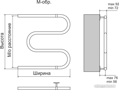 Полотенцесушитель TERMINUS Эконом М-обр AISI 25 (600x500)