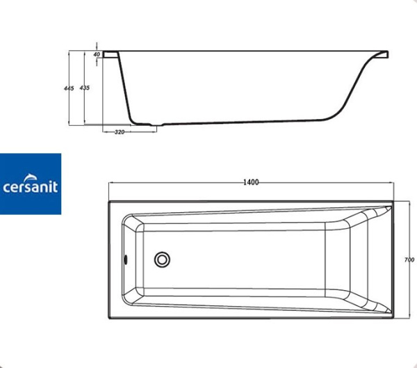 Ванна прямоугольная Церсанит LORENA 140x70