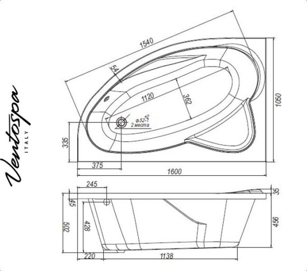 Фото VentoSpa NIKA 1600х1050/1 R акриловая ванна (правая)