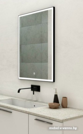 Континент Зеркало Frame Black Led 70x100 (нейтральная подсветка, часы)