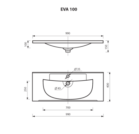 EVVA 100 Misty ( Р-Евв14100-Д). Умывальник мебельный к тумбе. Фото