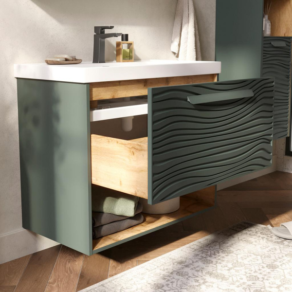 Gleam 80.1Y тумба EQUIL [tpGLEAM80.1Y.N-34], Зеленый камень/Дуб вотан, с нишей