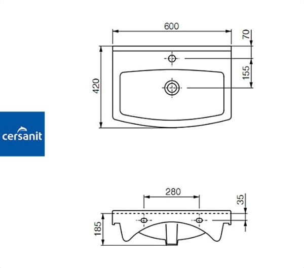 ЦЕРСАНИЯ 60 Cersanit. Умывальник мебельный к тумбе.